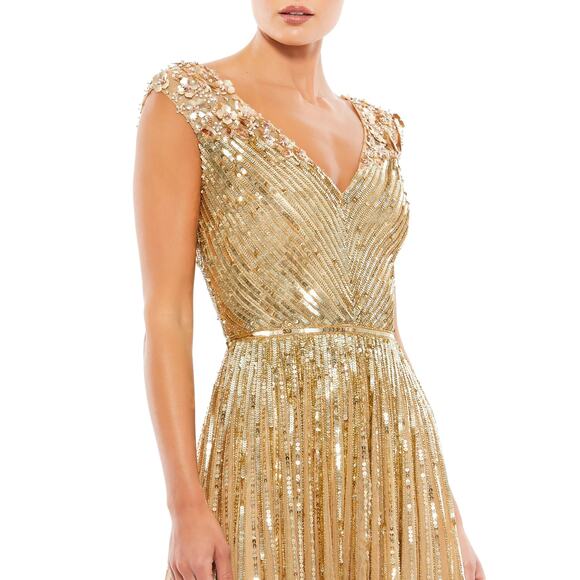 MAC DUGGAL 5223 Sequin & Floral Embellished Evening Gown Champagne 12 NEW - Picture 3 of 10